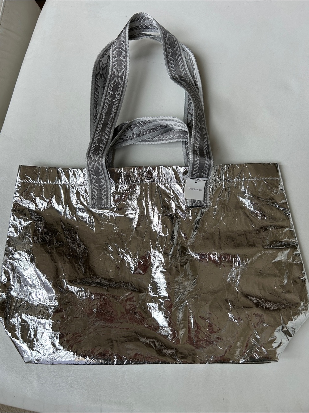 Tory Burch Metallic Silver Tote Bag